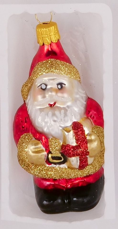 Vánoční ozdoby Santa s balíčkem ozdoba bílá matná