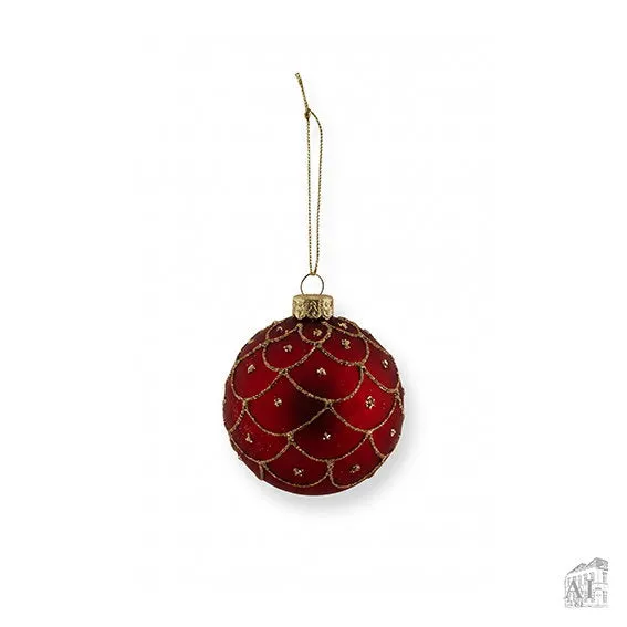 Det Gamle Apotek Red Christmas bauble baňka glitter 8 cm