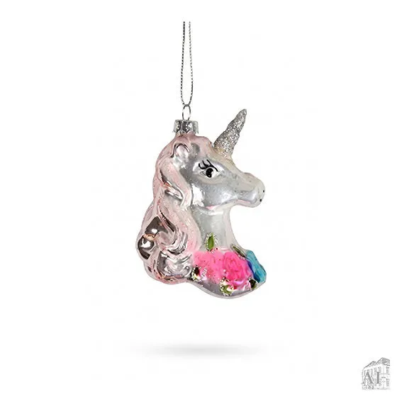 Det Gamle Apotek Unicorn skleněná baňka růžová 9 cm