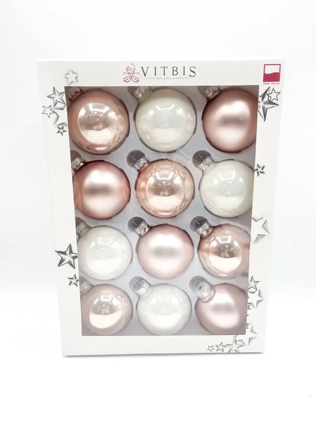 Vitbis pudrové skleněné vánoční baňky 6 cm 12 ks