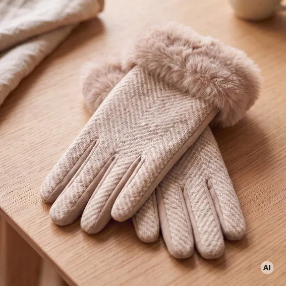 Det Gamle Apotek Gloves rukavice béžové polyester