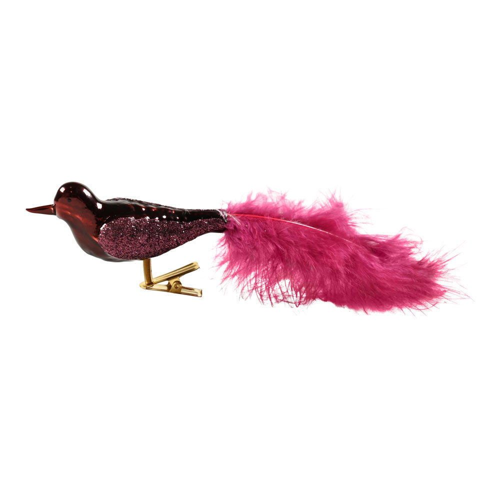 Det Gamle Apotek Bird on clip skleněný ptáček klip bordo
