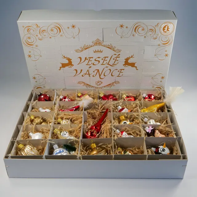 Vánoční ozdoby adventní kalendář barevný sortiment sada