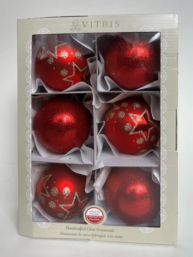 Vitbis Zlaté lístky skleněné baňky 8 cm sada 6 ks