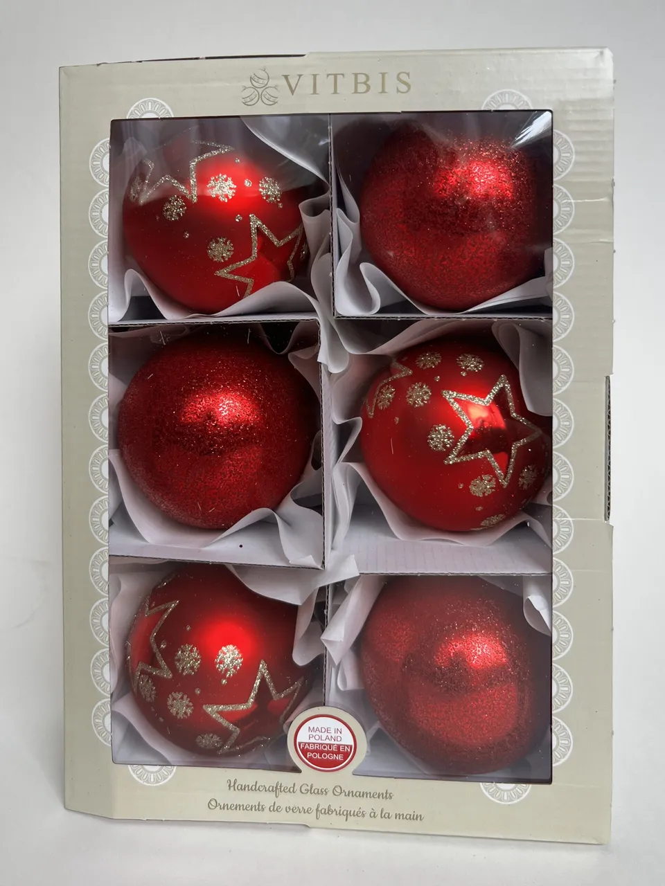 Vitbis Zlaté lístky skleněné baňky 8 cm sada 6 ks