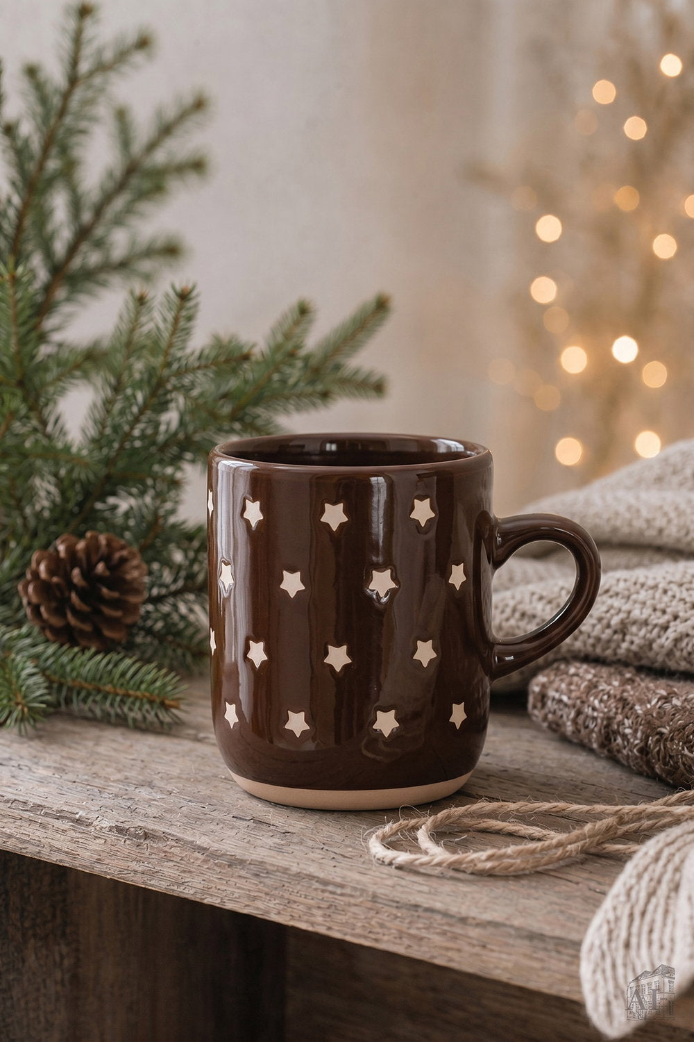 Det Gamle Apotek Mug hrnek hňedý kamenina 9 cm
