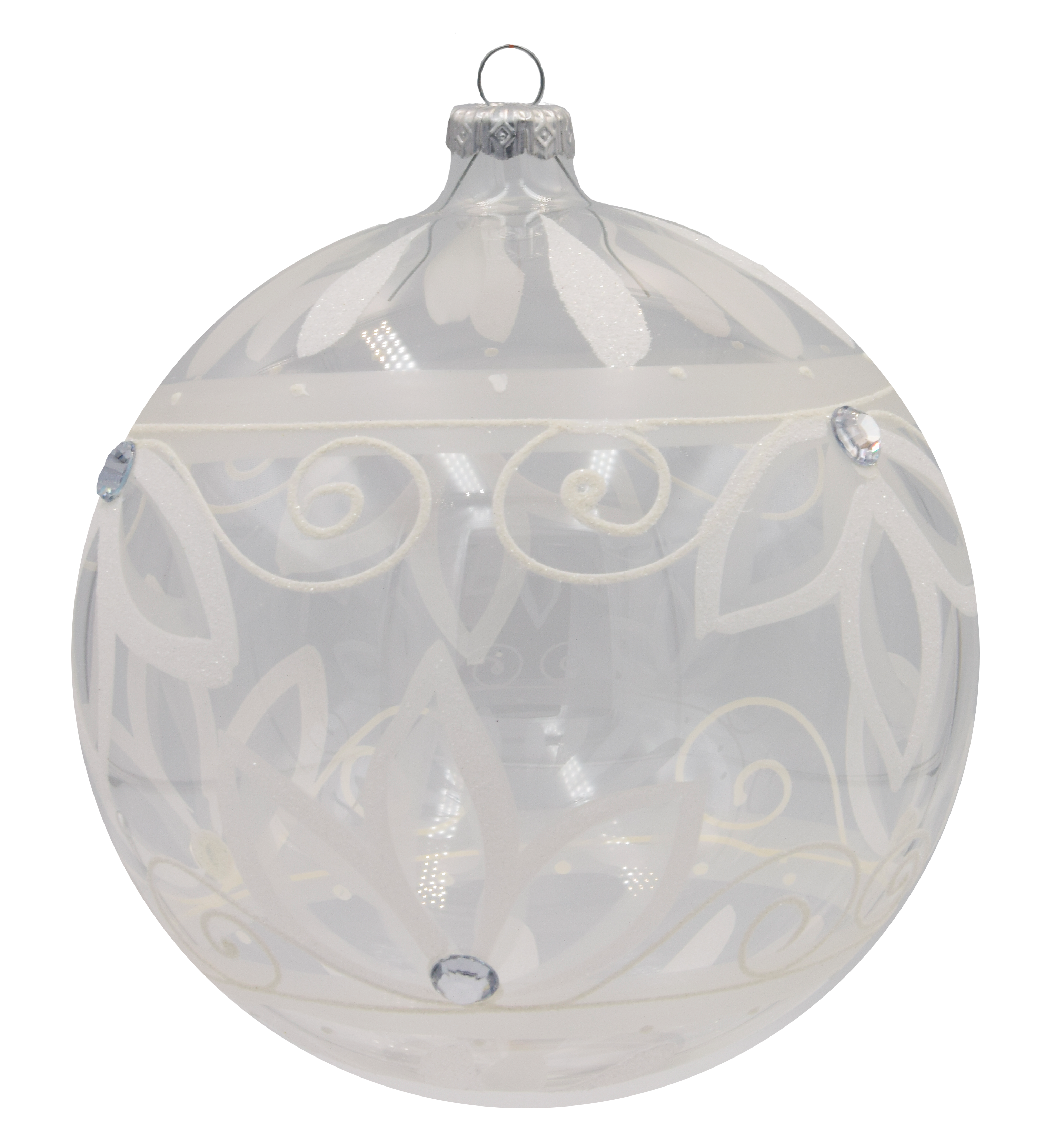 Vitbis Transparent skleněná koule 15 cm bílé třpytky