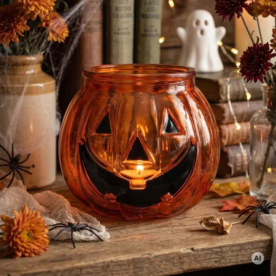 Det Gamle Apotek Candle holder svícen 8 cm oranžový sklo