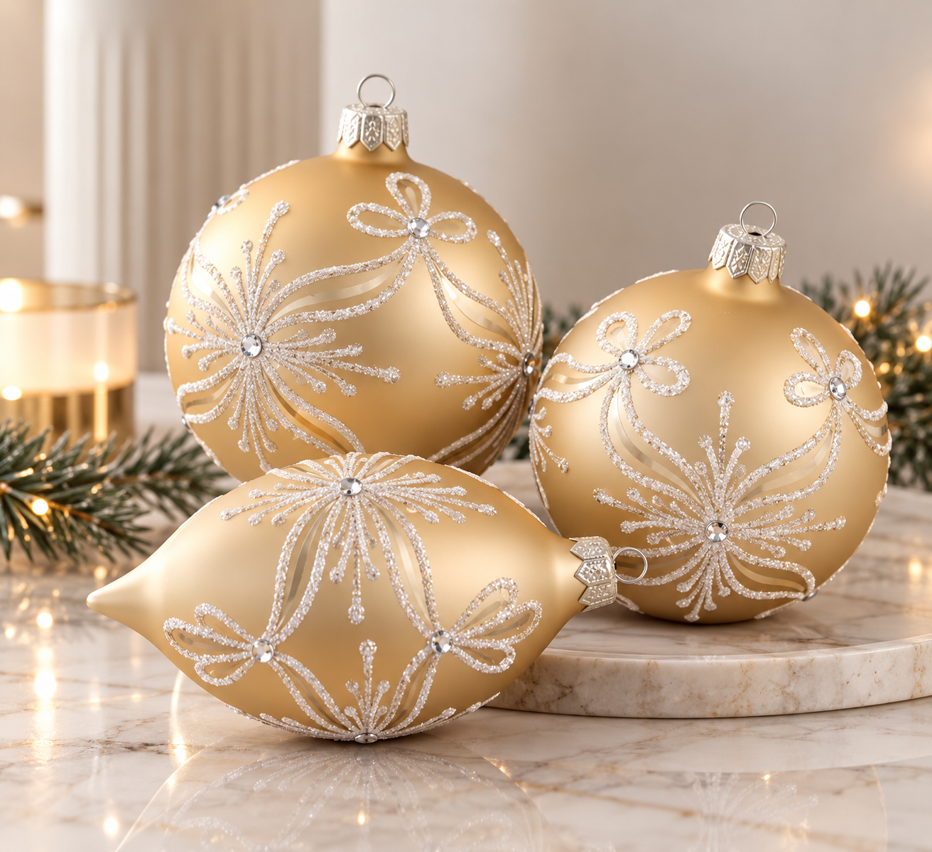 Vitbis Sváteční elegance skleněné baňky 3 ks 10 cm lesklé