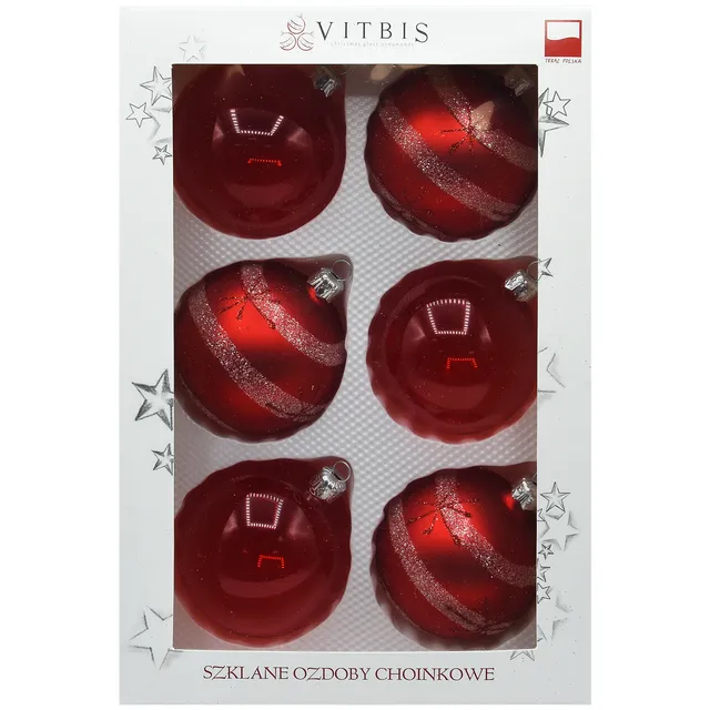 Vitbis Pruhy a hvězdy skleněné baňky 8 cm 6 ks