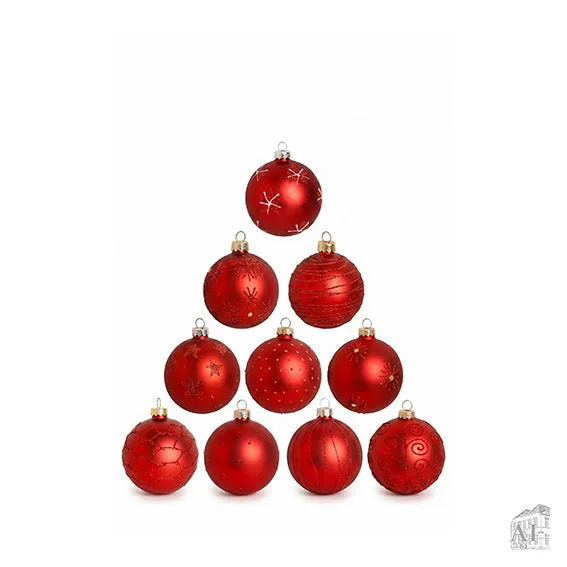 Det Gamle Apotek Red Christmas baubles skleněné baňky 8 cm 10 ks