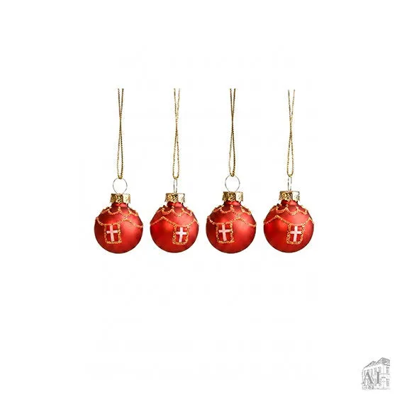 Det Gamle Apotek baňky červené skleněné 3 cm 4 ks