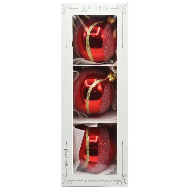 Vitbis červené lesklé skleněné baňky 8 cm 3 ks