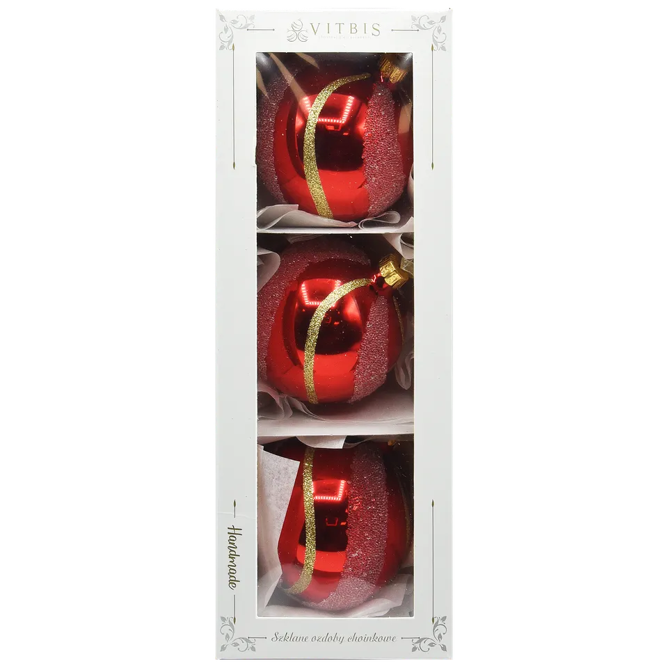 Vitbis červené lesklé skleněné baňky 8 cm 3 ks