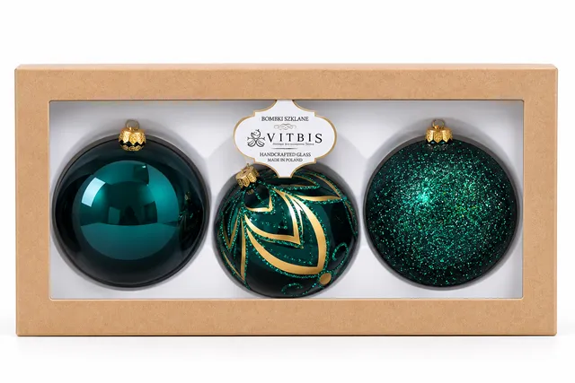 Vitbis Velvet vánoční baňka 10 cm sada 3 ks zelená