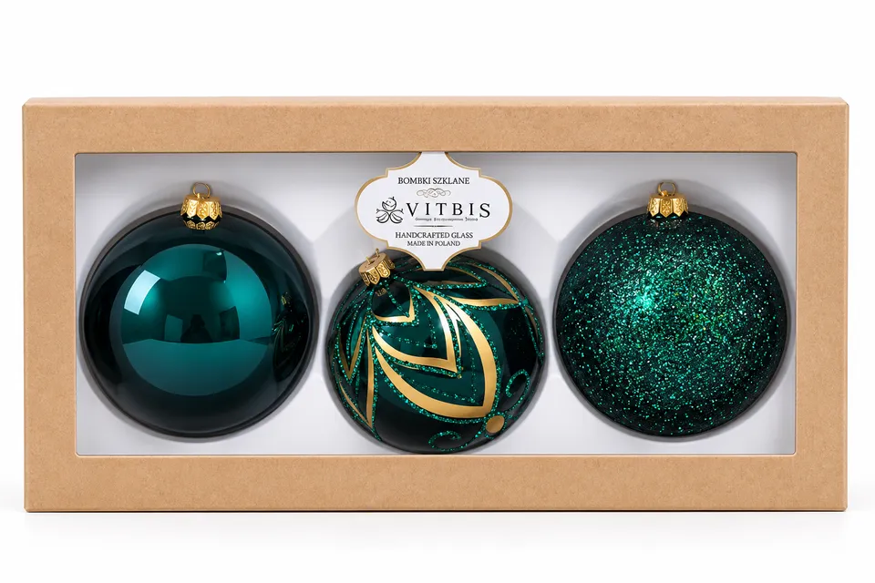 Vitbis Velvet vánoční baňka 10 cm sada 3 ks zelená