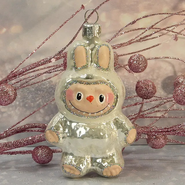 Vitbis Stříbrný králíček skleněná figurka 10 cm 1 ks se třpytkami