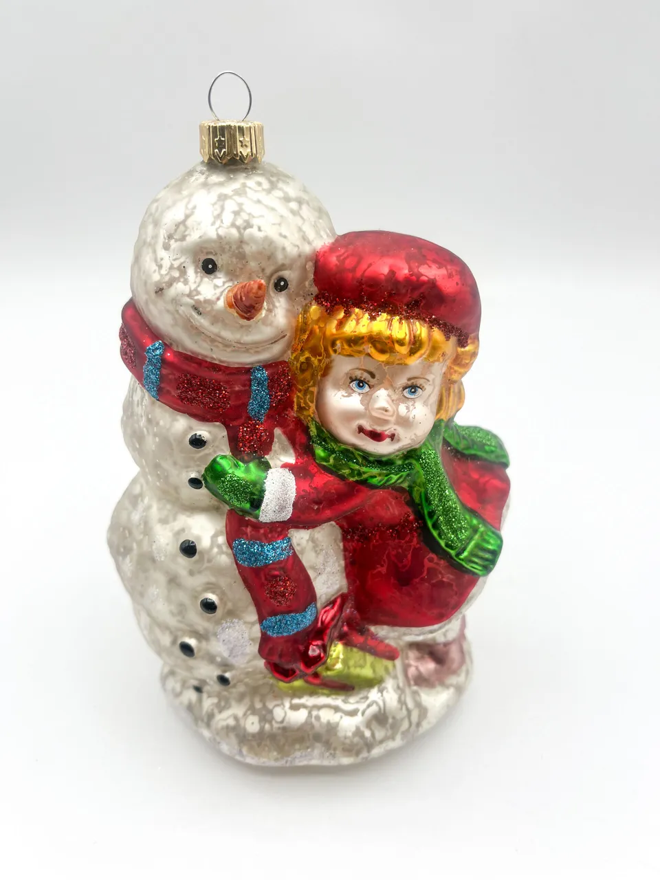 Vitbis Sněhulák s dívkou skleněná figurka 26 cm 1 ks