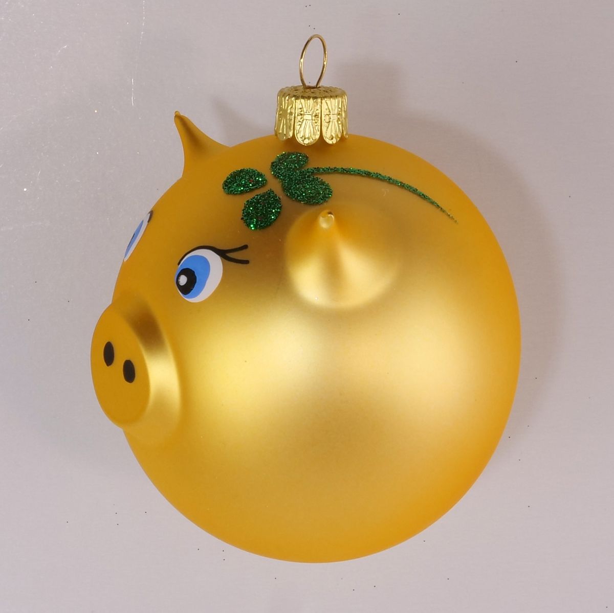 Vánoční ozdoby hlava prasátka zlatá matná figurka