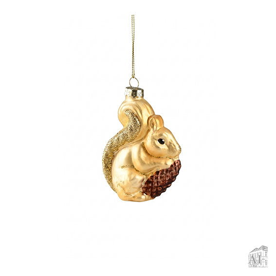 Det Gamle Apotek Squirrel skleněná ozdoba zlatá 9 cm