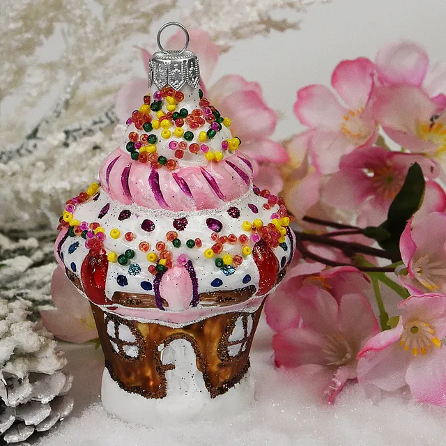 Vitbis skleněná baňka domeček muffin 9 cm sladký