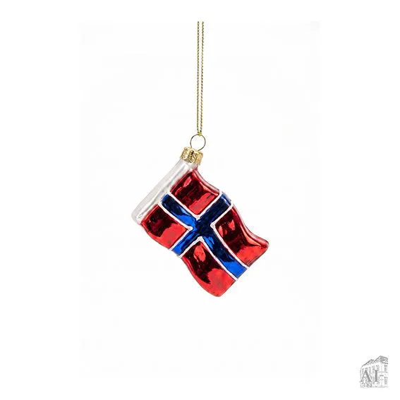 Det Gamle Apotek Norwegian flag skleněná ozdoba norská vlajka červená