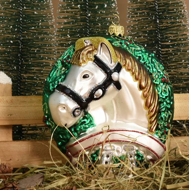 Vitbis Bílý kůň skleněná baňka hlava 13 cm