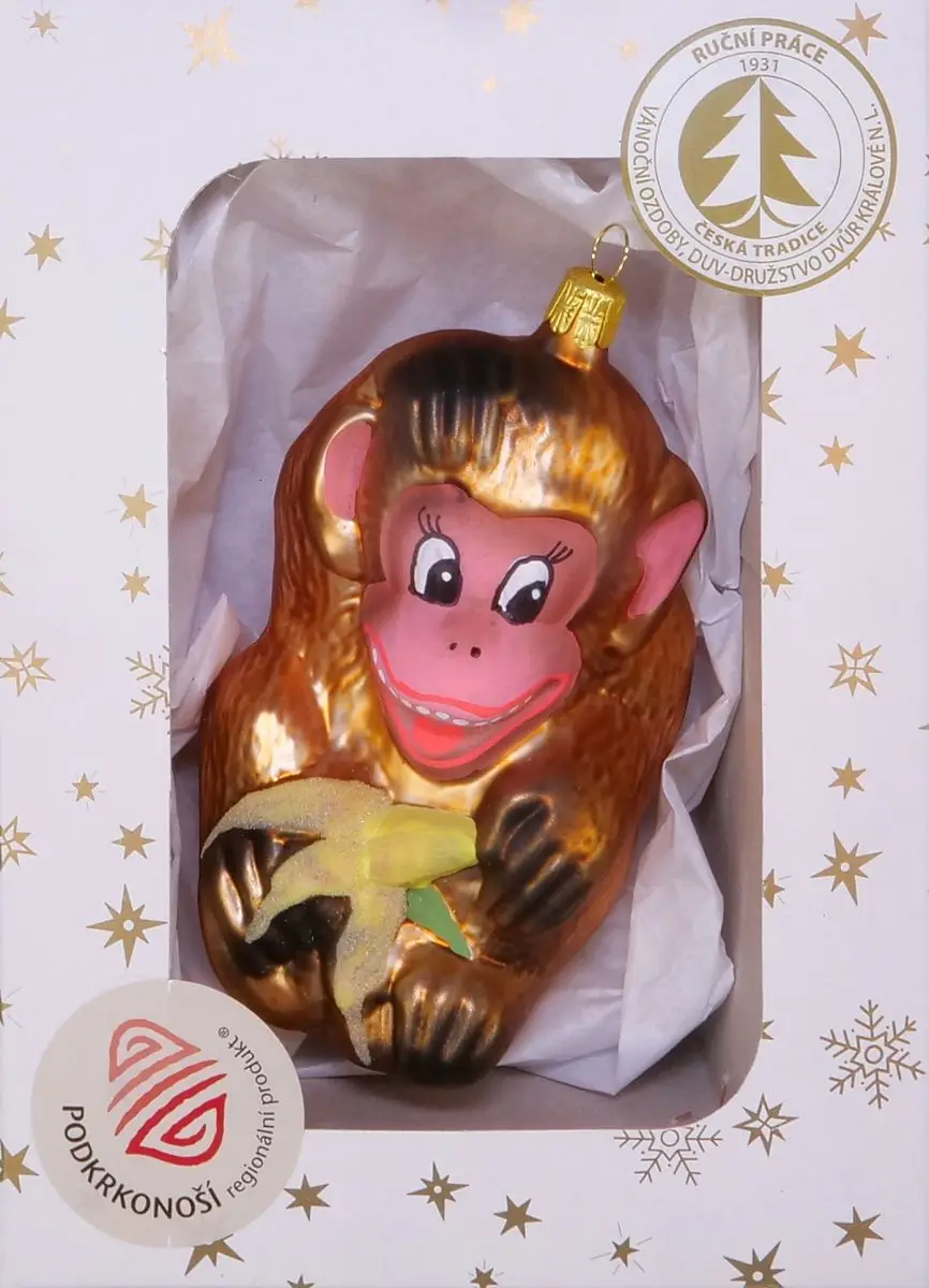 Vánoční ozdoby hnědá matná opice figurka skleněná