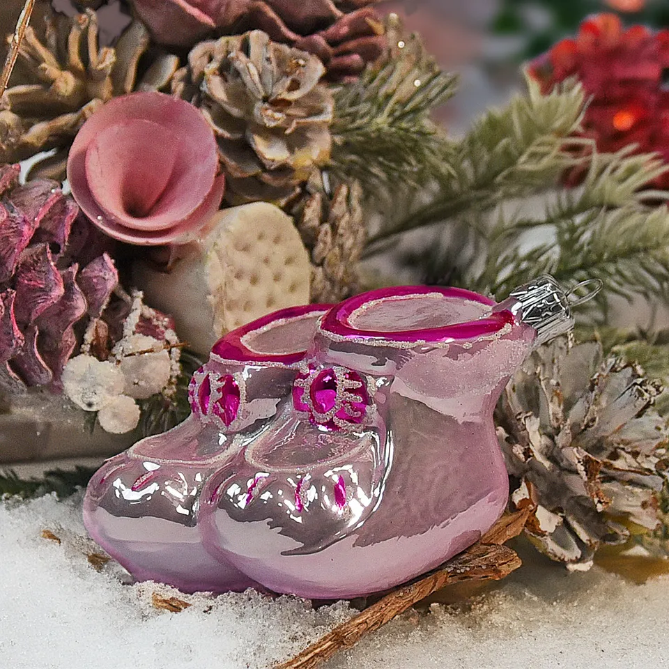 Vitbis růžové botičky skleněná baňka 1 ks 5 cm
