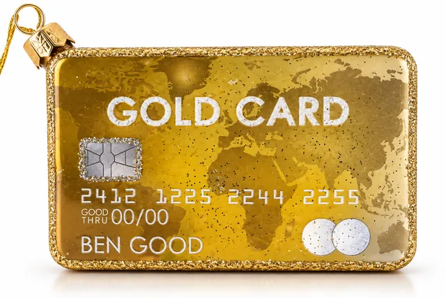 Vitbis Gold Card skleněná baňka 9 cm zlatá karta