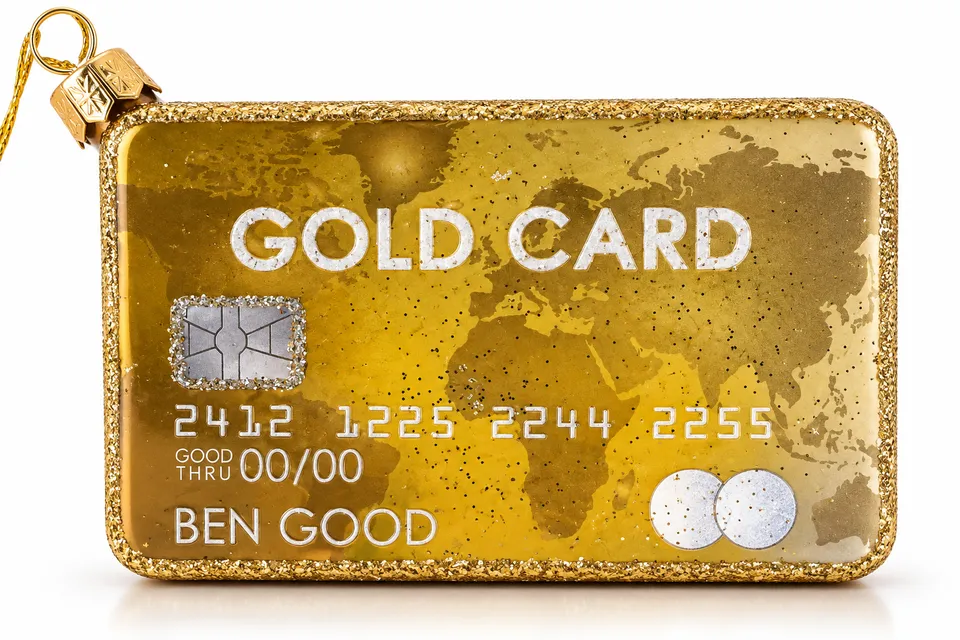 Vitbis Gold Card skleněná baňka 9 cm zlatá karta