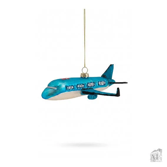 Det Gamle Apotek Airplane skleněná ozdoba letadlo modrá
