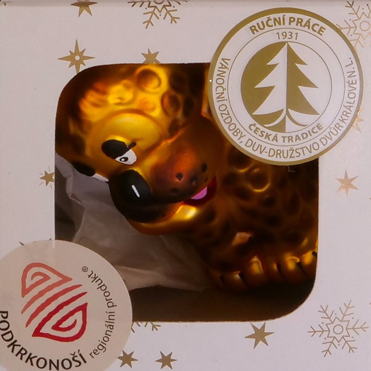 Vánoční ozdoby zlatá matná baňka gepard