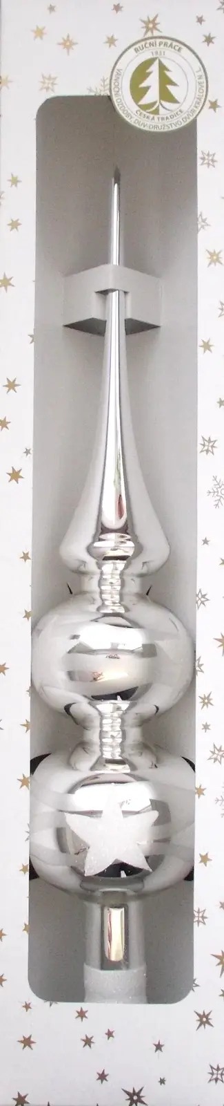 Vánoční ozdoby špice dvoukulová ozdoba bílá lesklá