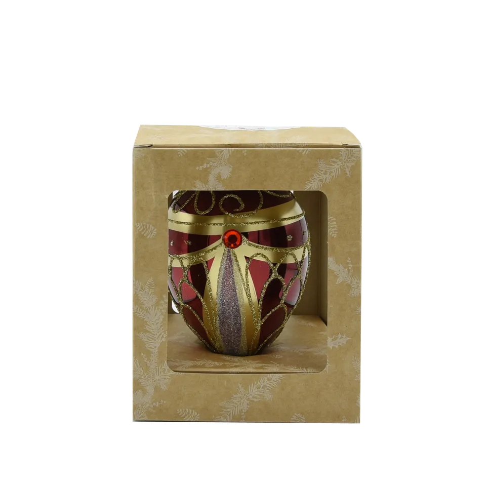 Vitbis skleněná baňka vejce Fabergé 11 cm bordó