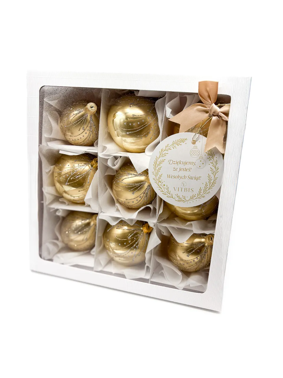 Vitbis Zlatá sada skleněných baněk ovál 9 ks dárek