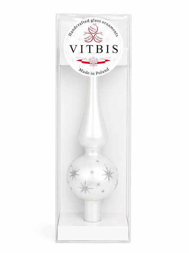 Vitbis bílá matná skleněná špice 24 cm se třpytkami