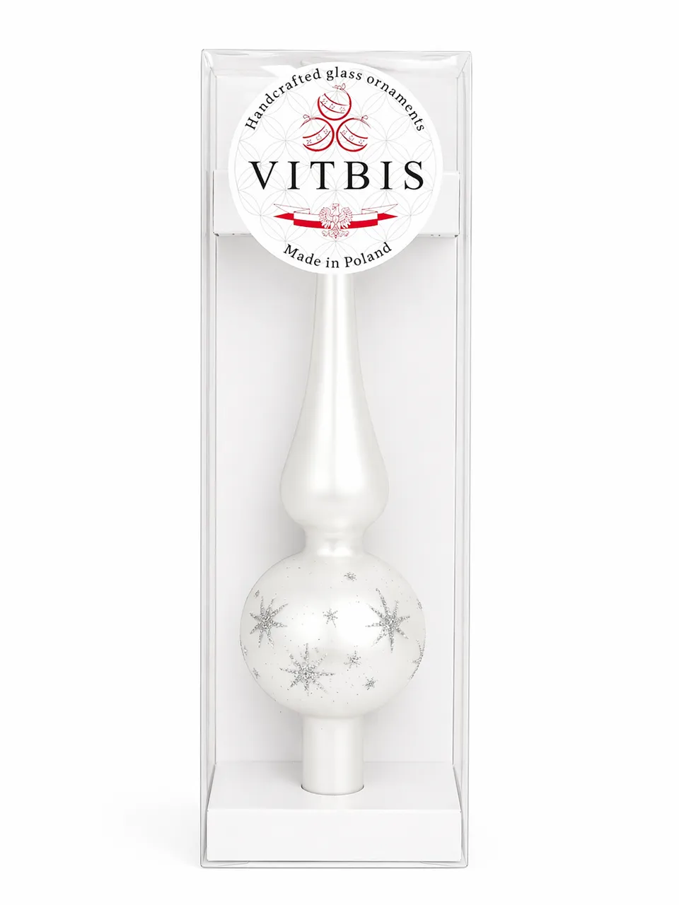Vitbis bílá matná skleněná špice 24 cm se třpytkami