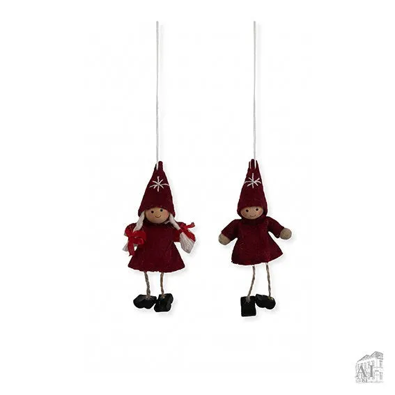 Det Gamle Apotek Boy or Girl vánoční ozdoba 12 cm červený samet