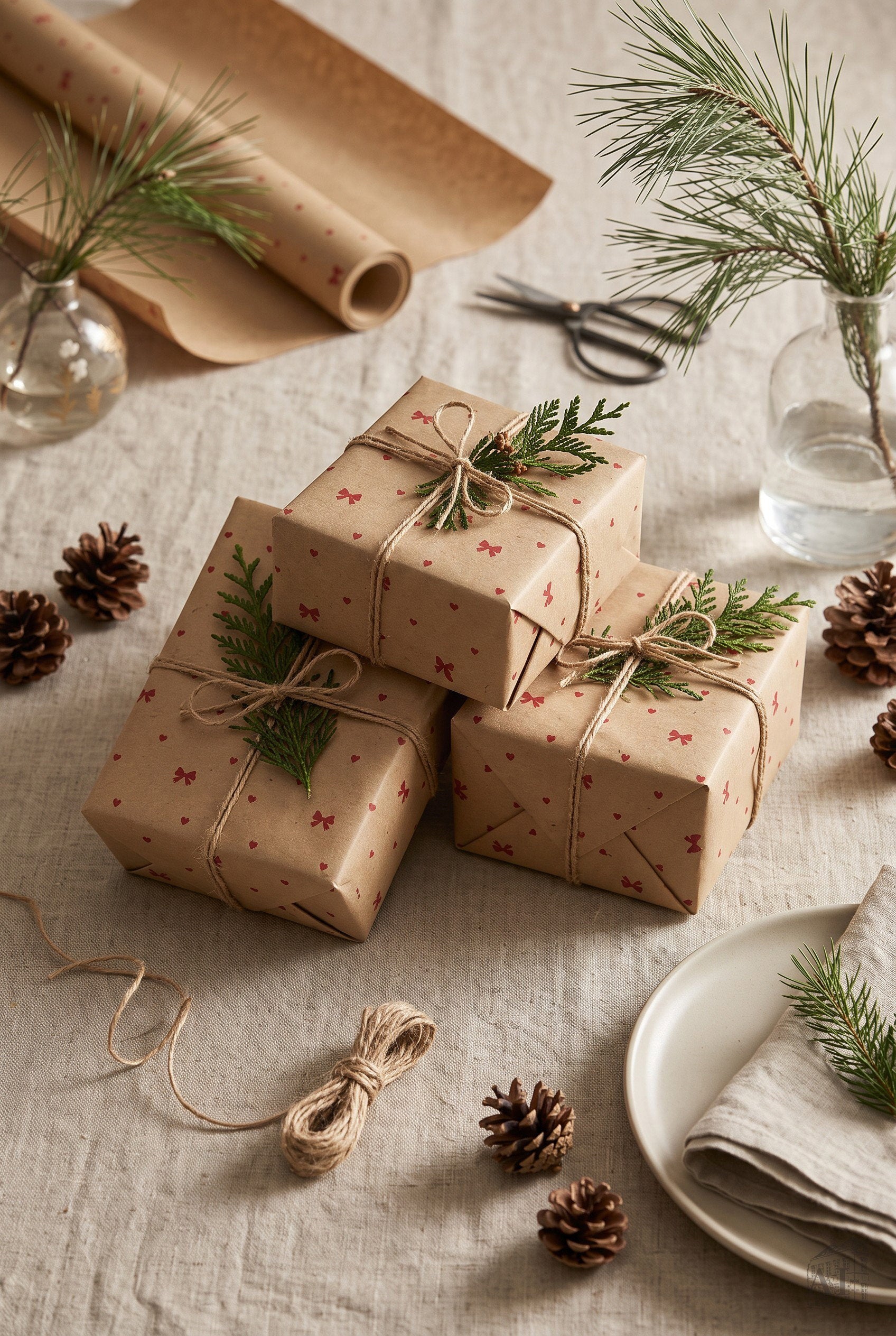 Det Gamle Apotek Giftpaper balicí papír béžový mašle 5 m