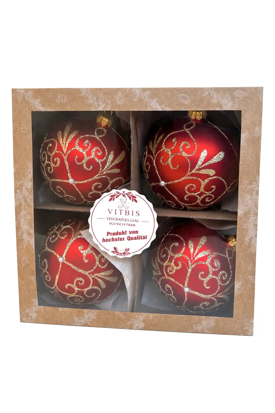 Vitbis červené vánoční baňky 10 cm 4 ks ornament