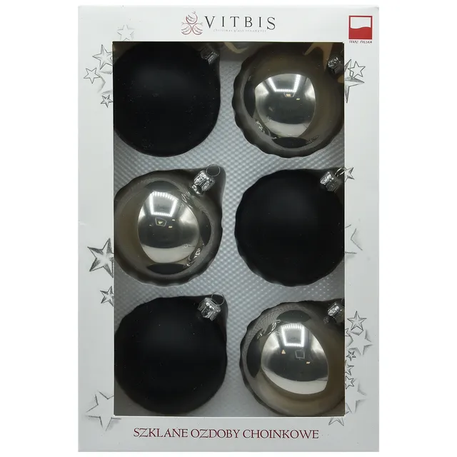 Vitbis skleněné baňky 8 cm 6 ks černo-stříbrné