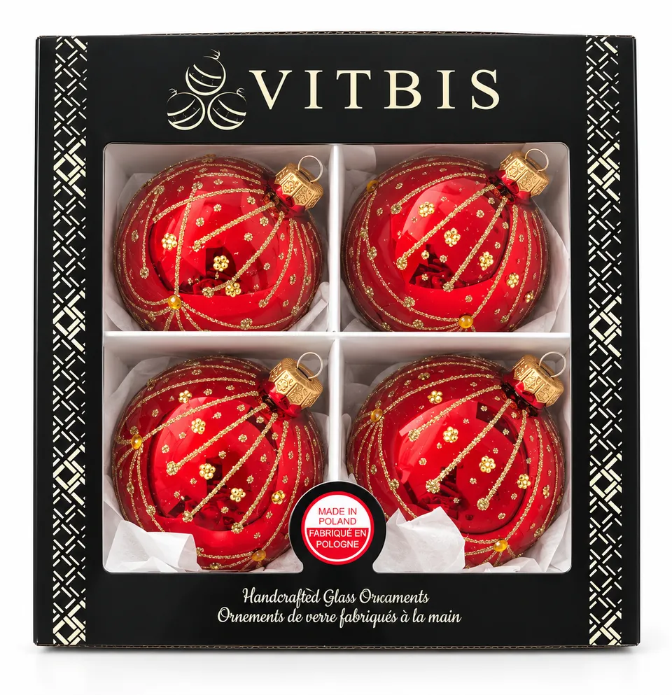 Vitbis Červené skleněné baňky 8 cm sada 4 ks lesklé