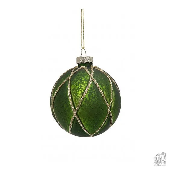 Det Gamle Apotek Green baňka skleněná zelená třpytky 8 cm