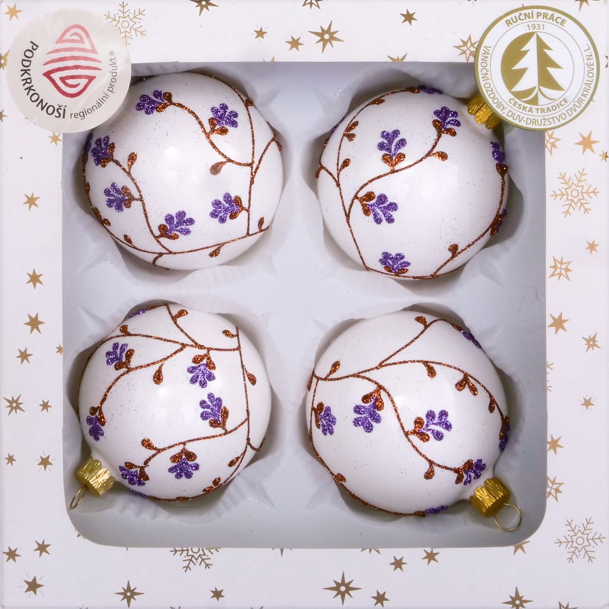 Vánoční ozdoby bílá koule porcelánová s dekorem