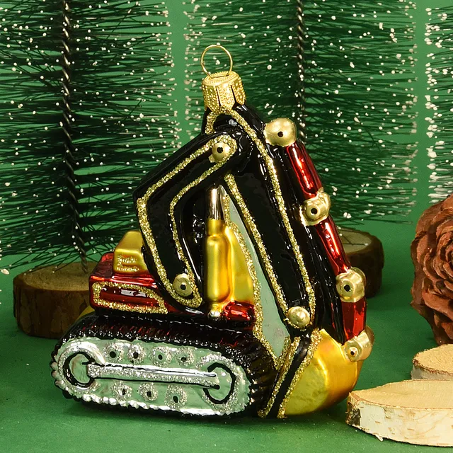 Vitbis Pásový bagr skleněná figurka 9 cm žlutá