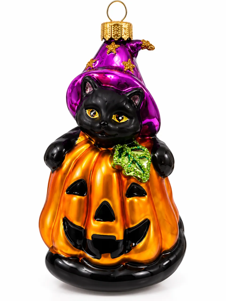 Vitbis Halloween skleněná baňka kocour s dýní 7 cm