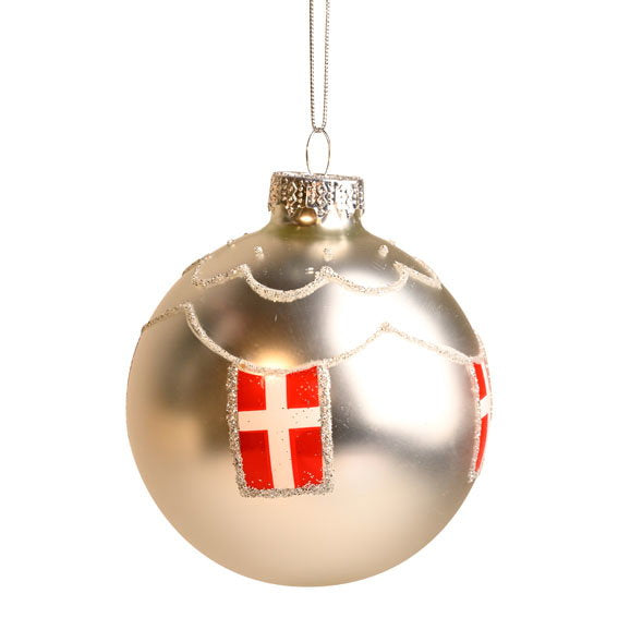Det Gamle Apotek Silver Christmas ball with Danish flag baňky 2 ks