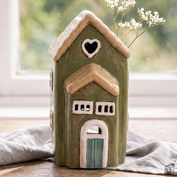 Det Gamle Apotek House for T-light svícen zelený keramický 16 cm