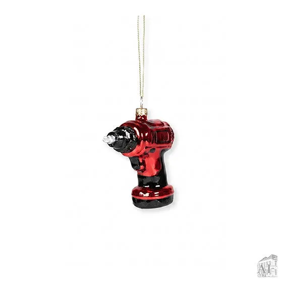 Det Gamle Apotek Hand Drill Machine skleněná ozdoba červená